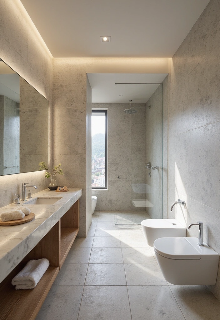 20 Chic Bathroom Designs That Exude Mid Century Modern Elegance! - 9. Natural Stone Elements