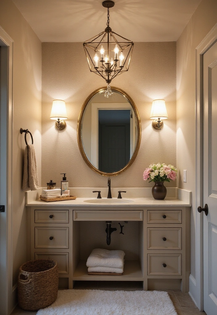 20 Chic Bathroom Designs That Exude Mid Century Modern Elegance! - 8. Statement Lighting