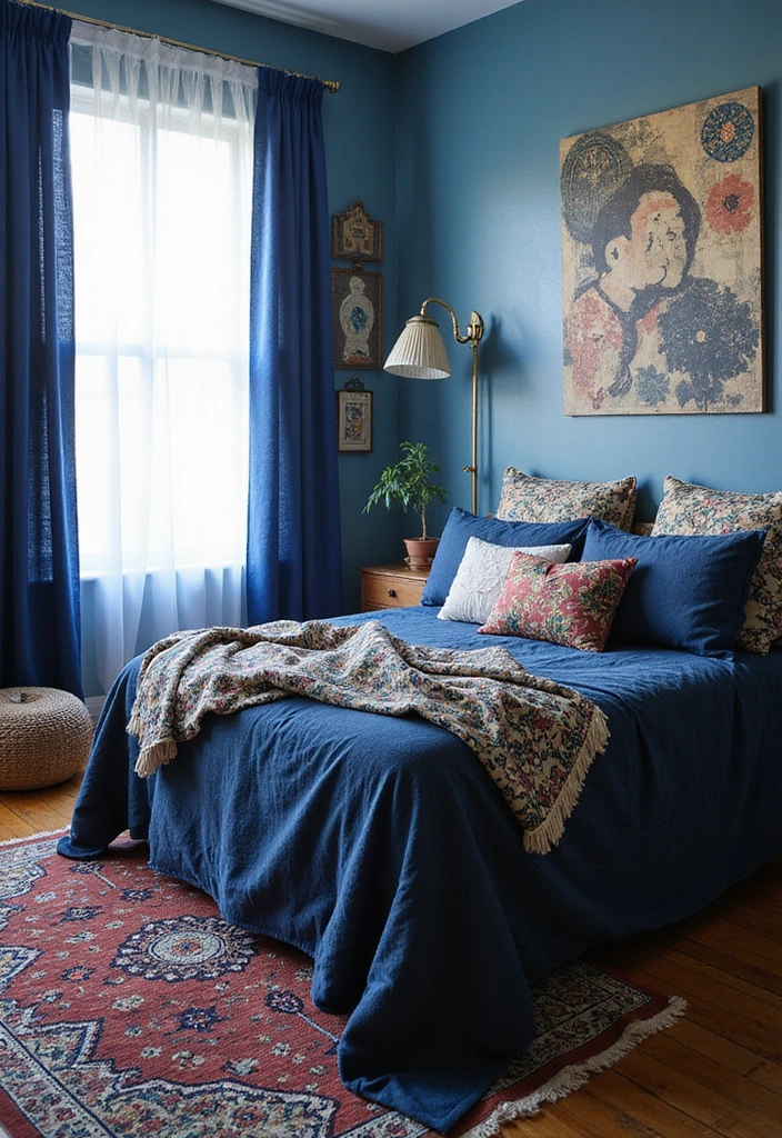 24 Blue Boho Bedroom Ideas That Will Give Your Home a Fresh New Look! - 3. Blue Textiles and Patterns