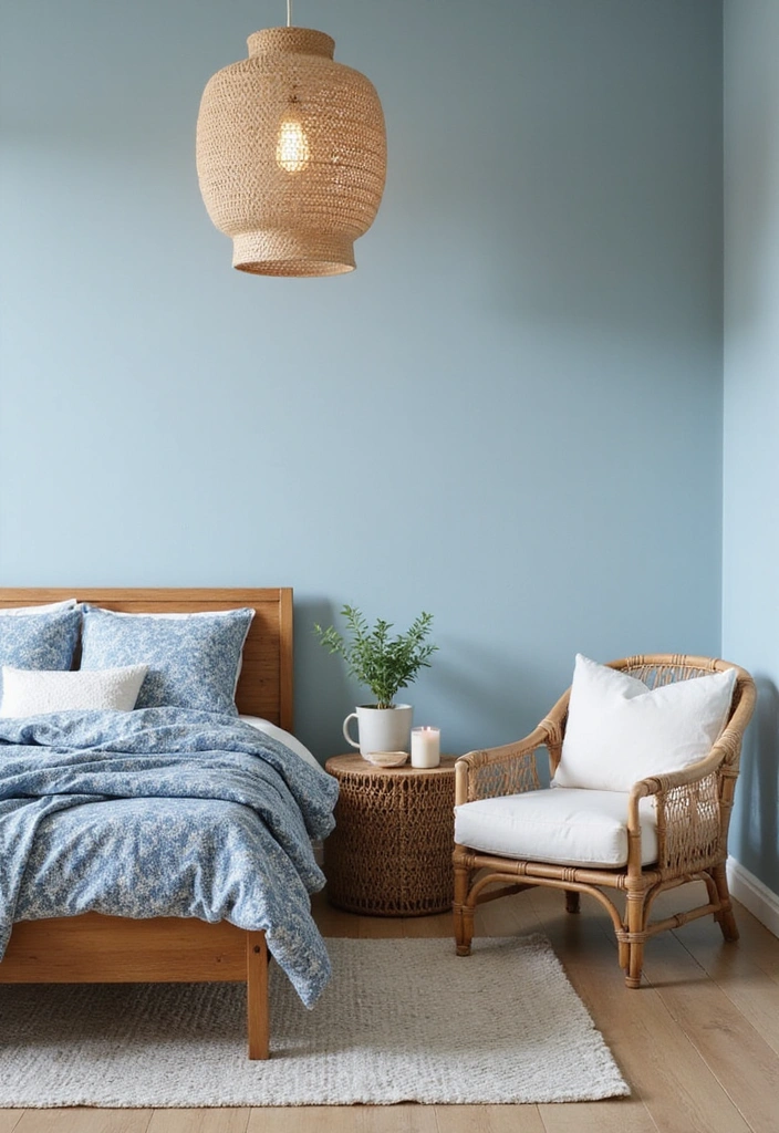 24 Blue Boho Bedroom Ideas That Will Give Your Home a Fresh New Look! - 1. Soft Blue Tones with Natural Wood