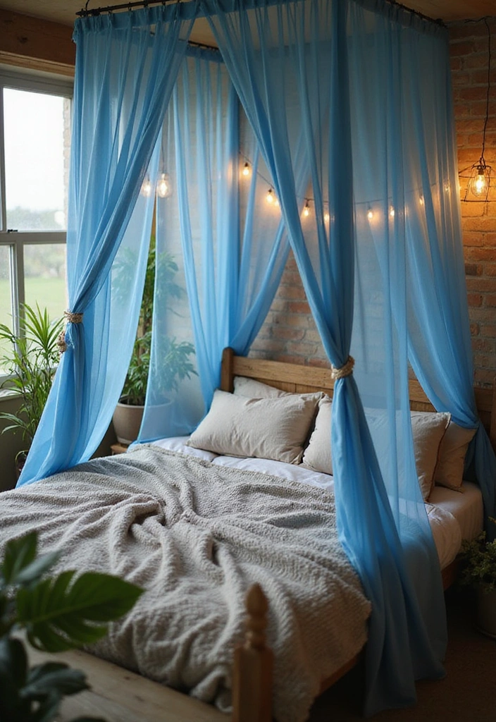 24 Blue Boho Bedroom Ideas That Will Give Your Home a Fresh New Look! - 4. Bohemian Blue Canopy Bed