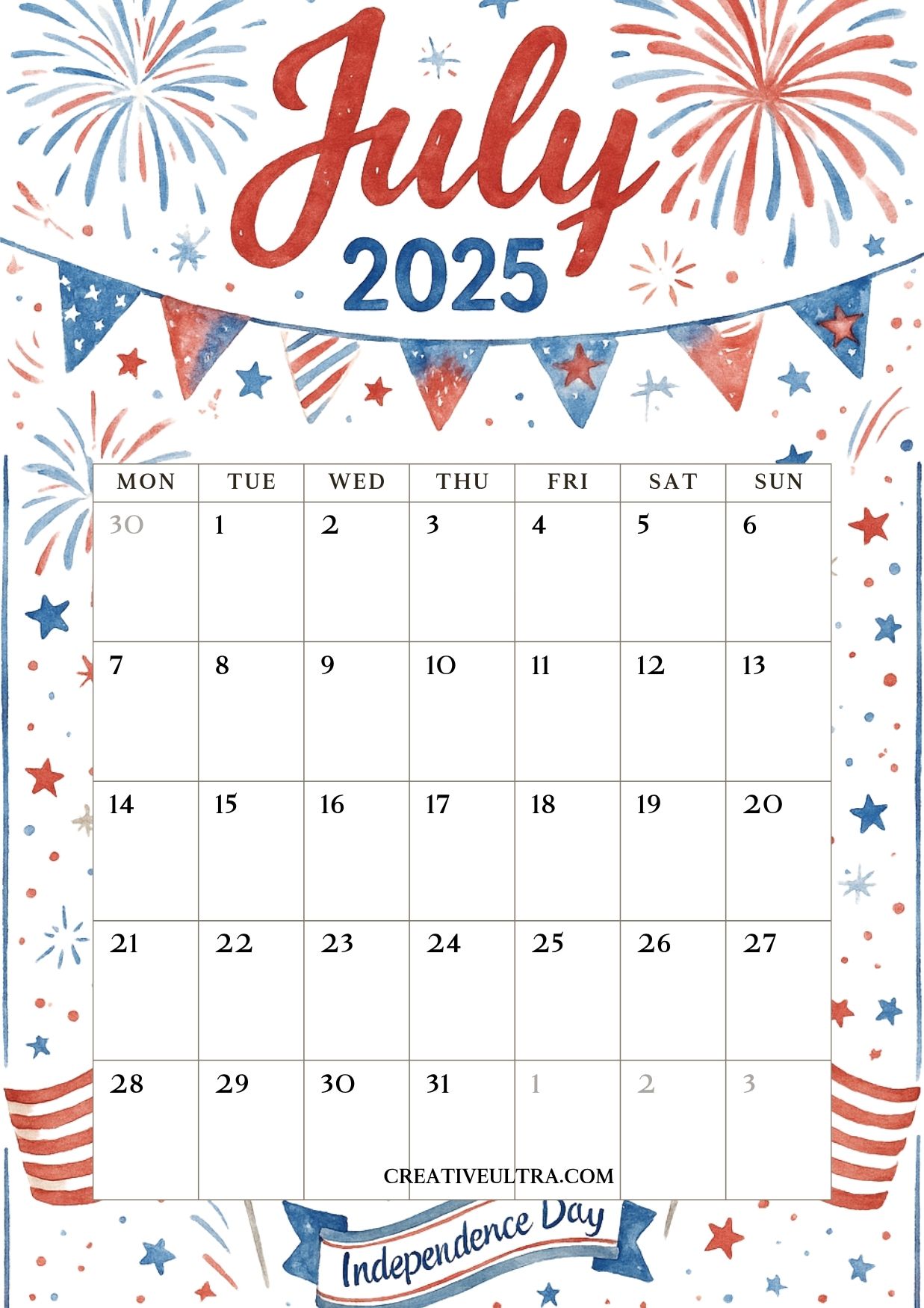 July 2025 Monthly Calendar