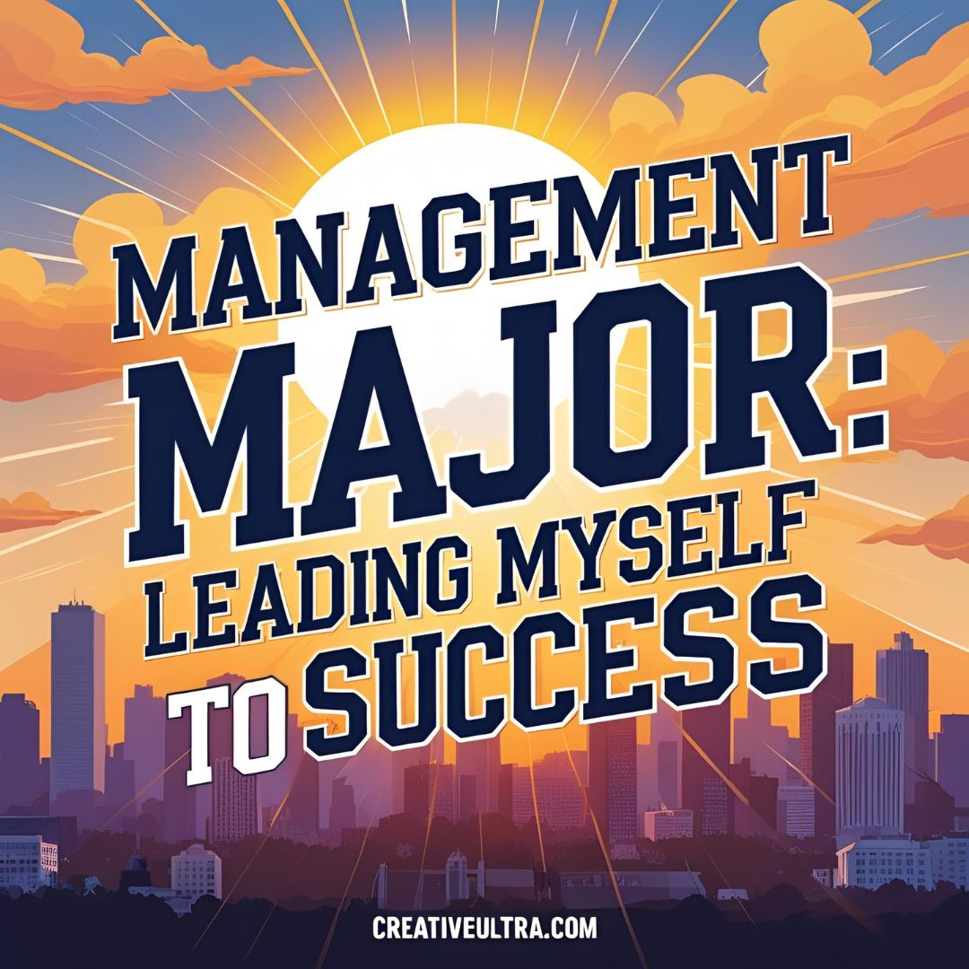 Text reads "Management Major: Leading Myself to Success" against a sunrise skyline. Bold lettering with a motivational tone. Website: creativeultra.com.