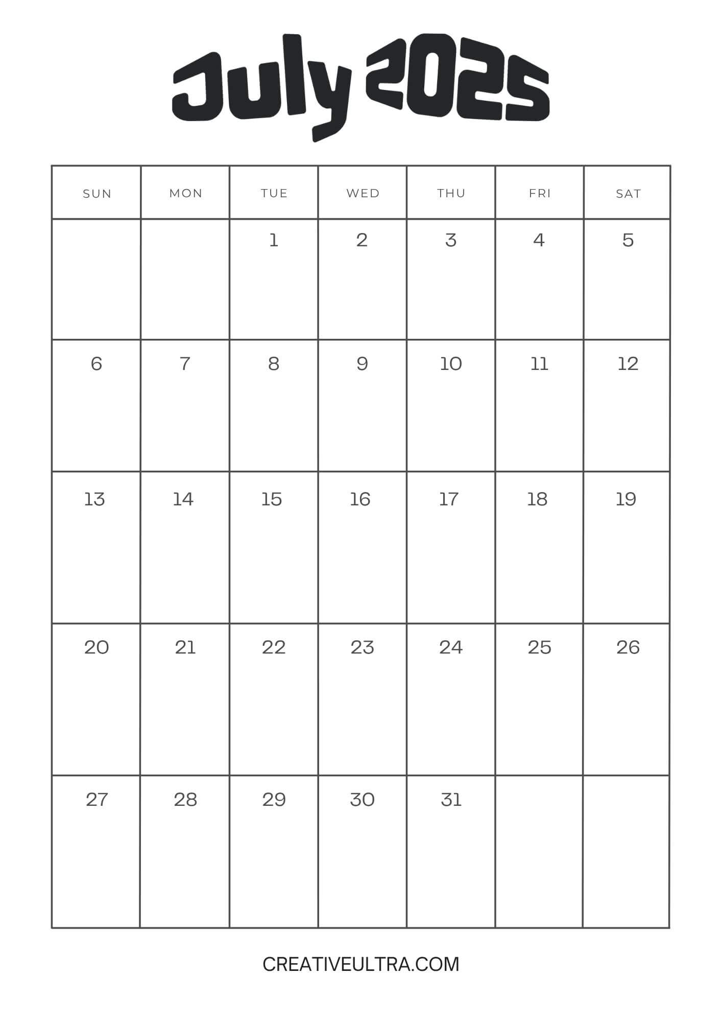 Modern July 2025 Calendar